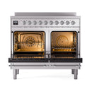 ILVE 40-Inch Nostalgie II Induction Range with Solid Door Oven in Stainless Steel with Chrome Trim (UPDI406QNMPSSC)