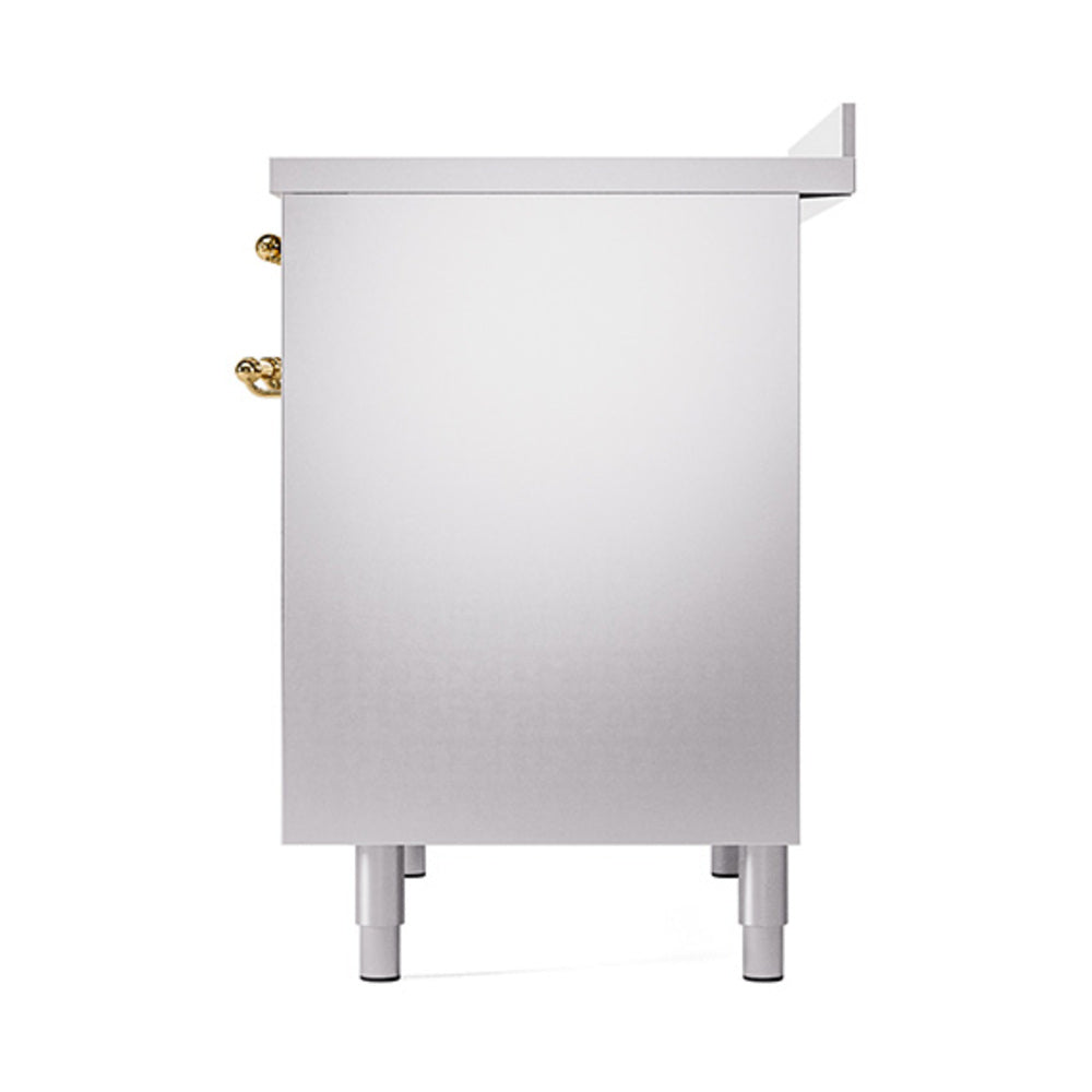 Stainless oven side panel with brass hinges and four leveling feet