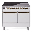 ILVE 40-Inch Nostalgie II Induction Range with Solid Door Oven in White with Bronze Trim (UPDI406QNMPWHB)