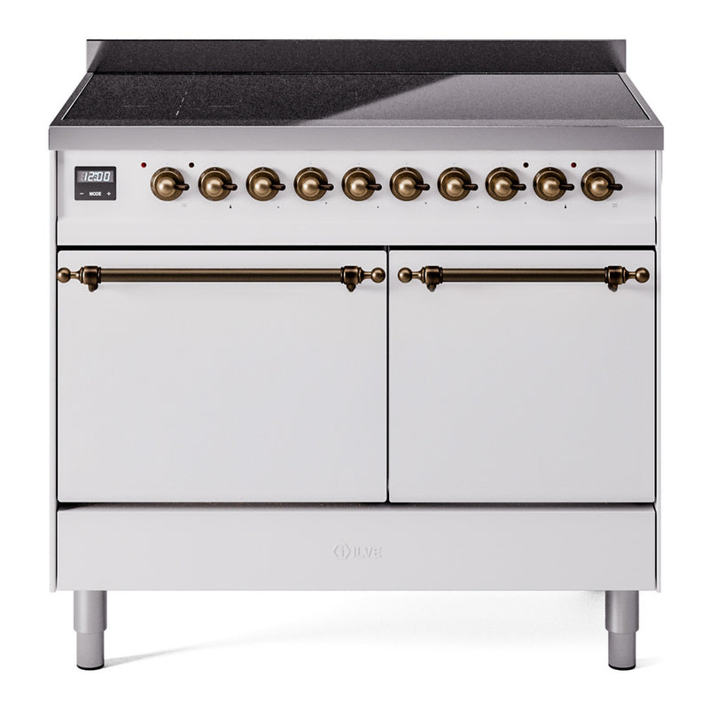 ILVE 40-Inch Nostalgie II Induction Range with Solid Door Oven in White with Bronze Trim (UPDI406QNMPWHB)