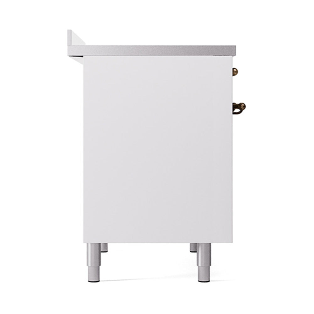 White oven housing with bronze hinge detail and four support legs