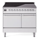 ILVE 40-Inch Nostalgie II Induction Range with Solid Door Oven in White with Chrome Trim (UPDI406QNMPWHC)