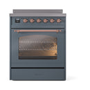 ILVE Nostalgie II 30-Inch Freestanding Electric Induction Range in Blue Grey with Copper Trim (UPI304NMPBGP)
