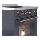 ILVE Nostalgie II 30-Inch Freestanding Electric Induction Range in Blue Grey with Copper Trim (UPI304NMPBGP)