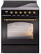 ILVE Nostalgie II 30-Inch Freestanding Electric Induction Range in Glossy Black with Brass Trim (UPI304NMPBKG)