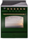 ILVE Nostalgie II 30-Inch Freestanding Electric Induction Range in Emerald Green with Brass Trim (UPI304NMPEGG)