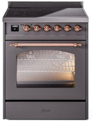 ILVE Nostalgie II 30-Inch Freestanding Electric Induction Range in Matte Graphite with Copper Trim (UPI304NMPMGP)