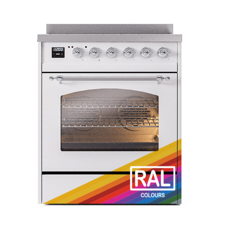 ILVE Nostalgie II 30-Inch Freestanding Electric Induction Range in Custom RAL with Chrome Trim (UPI304NMPRAC)