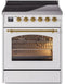ILVE Nostalgie II 30-Inch Freestanding Electric Induction Range in White with Brass Trim (UPI304NMPWHG)