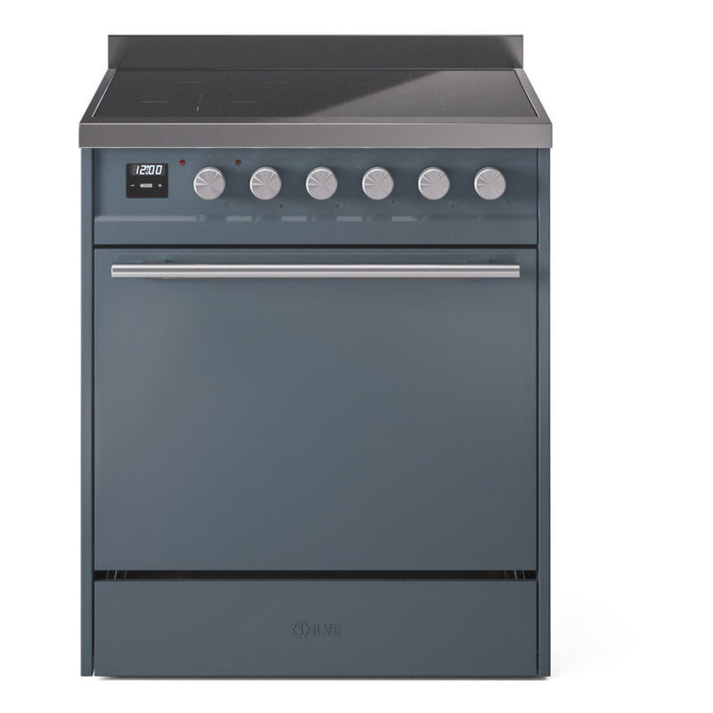 ILVE 30-inch Professional Plus II Induction Range with Solid Door Oven in Blue Grey (UPI304QMPBG)