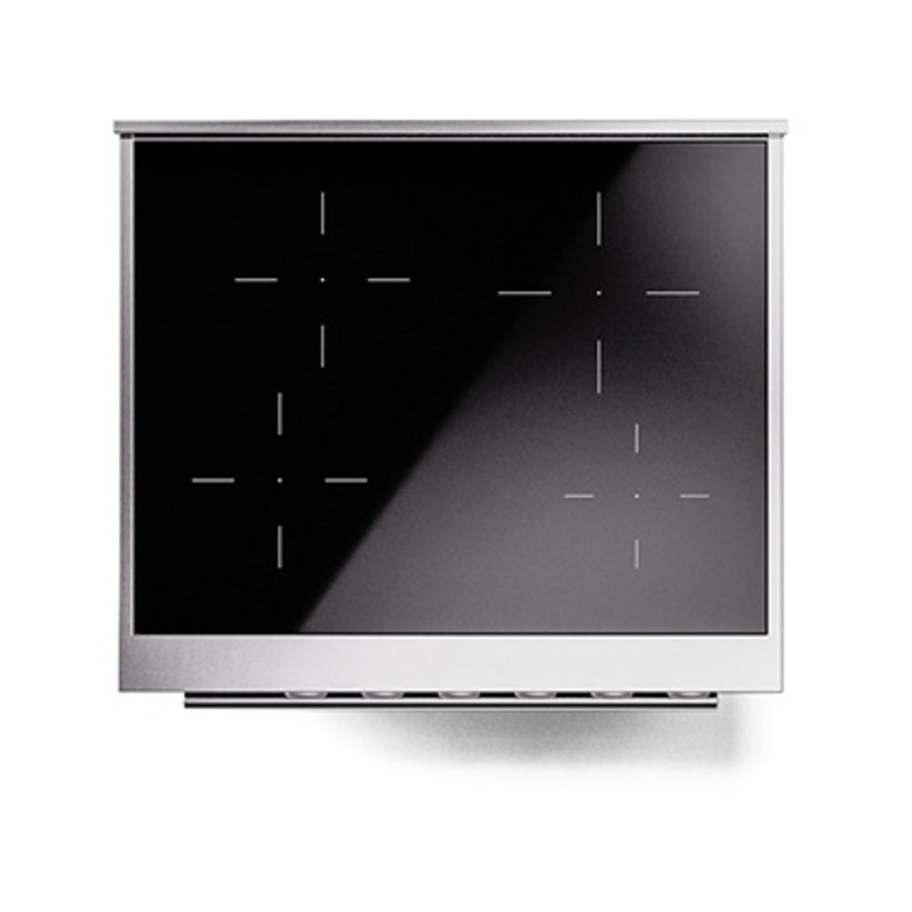 Blue grey induction cooktop with dark glass and marked heat zones