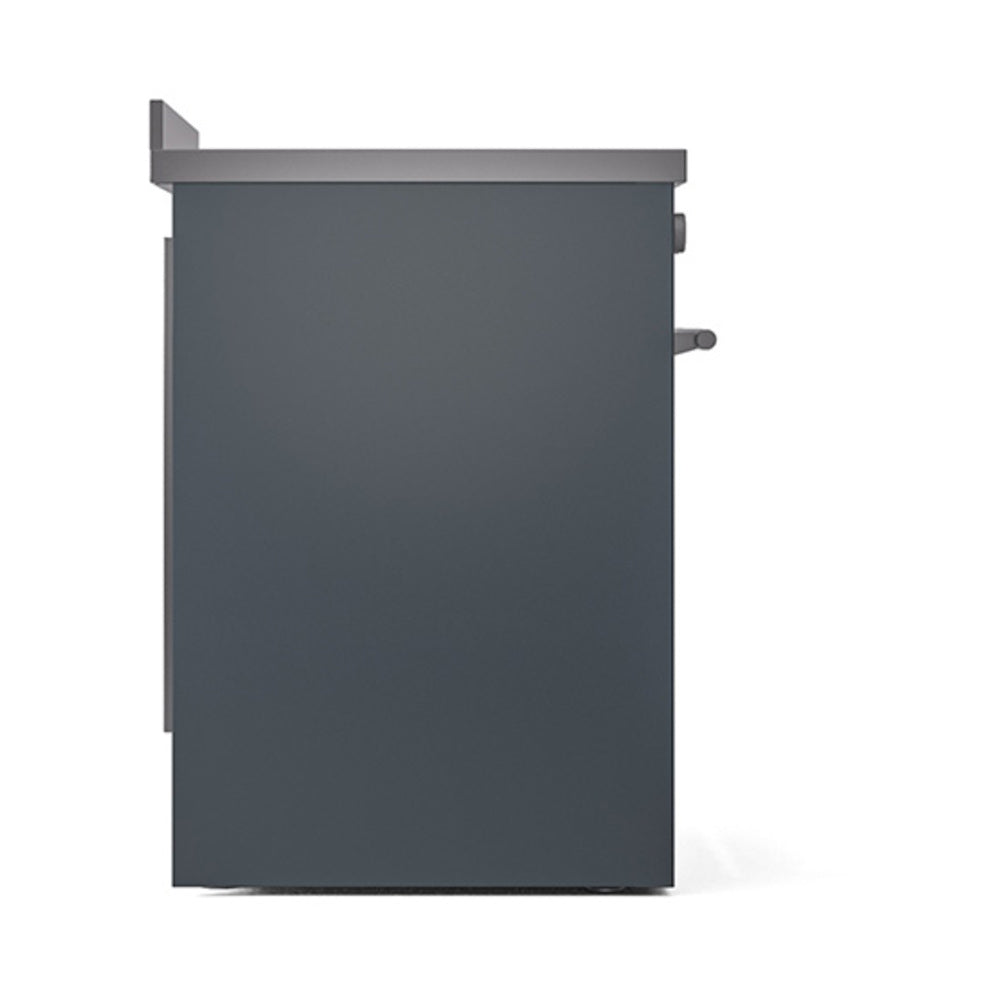 Blue grey solid oven door for induction range, side view