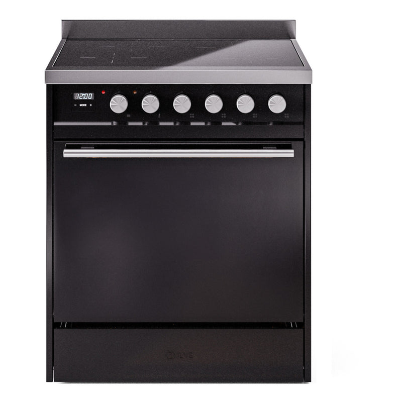 ILVE 30-inch Professional Plus II Induction Range with Solid Door Oven in Glossy Black (UPI304QMPBK)