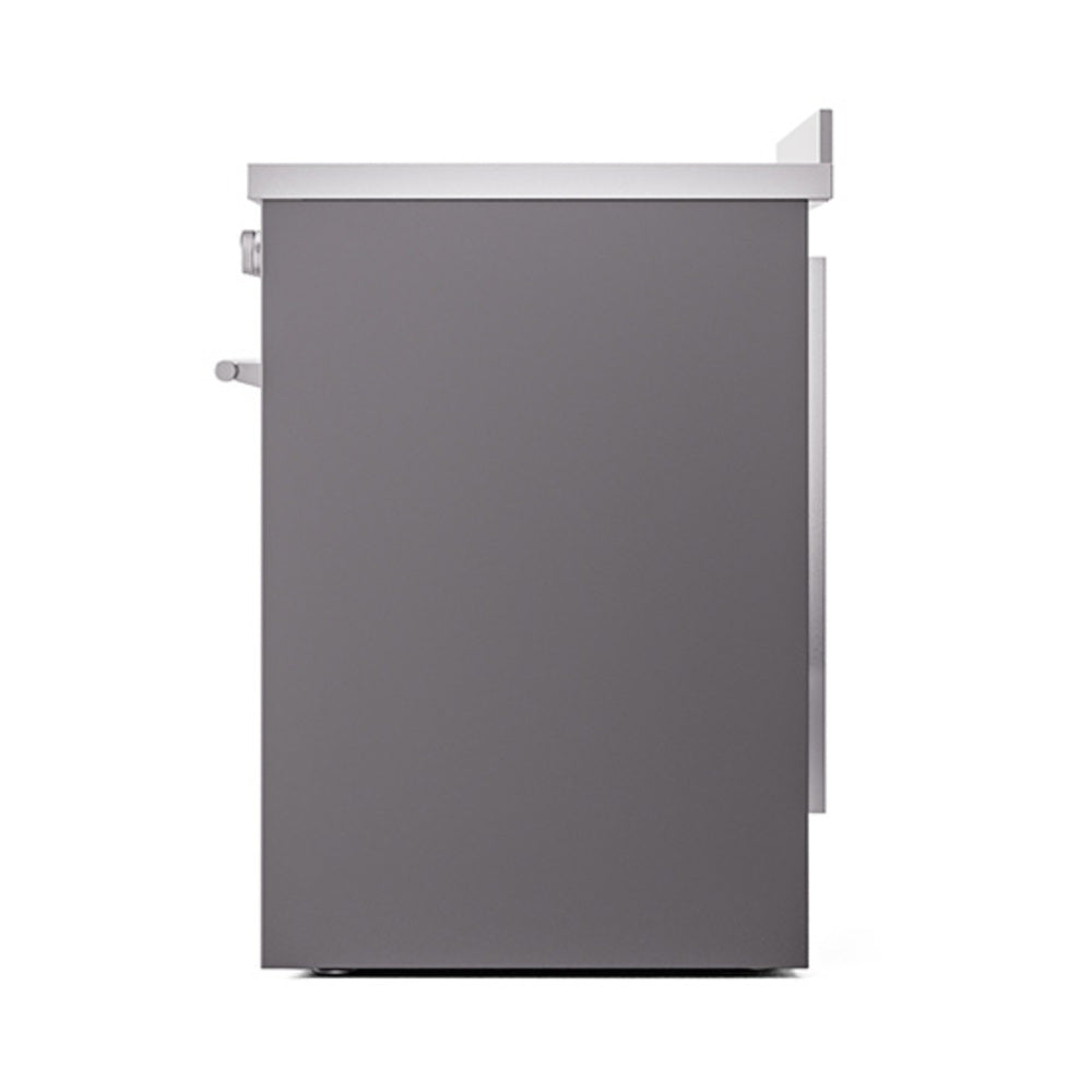 Matte graphite oven door panel with side handle and edge trim