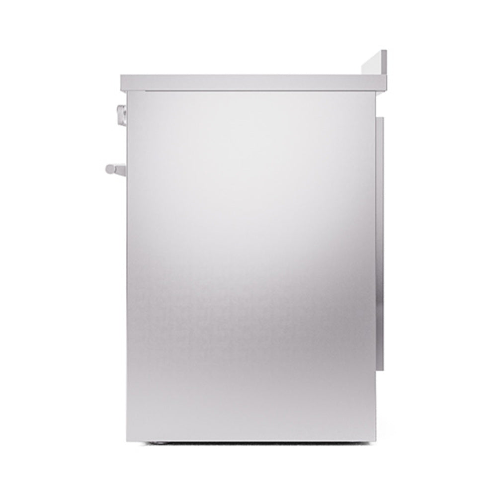 Stainless steel solid-door oven side panel with handle and trim at bottom edge
