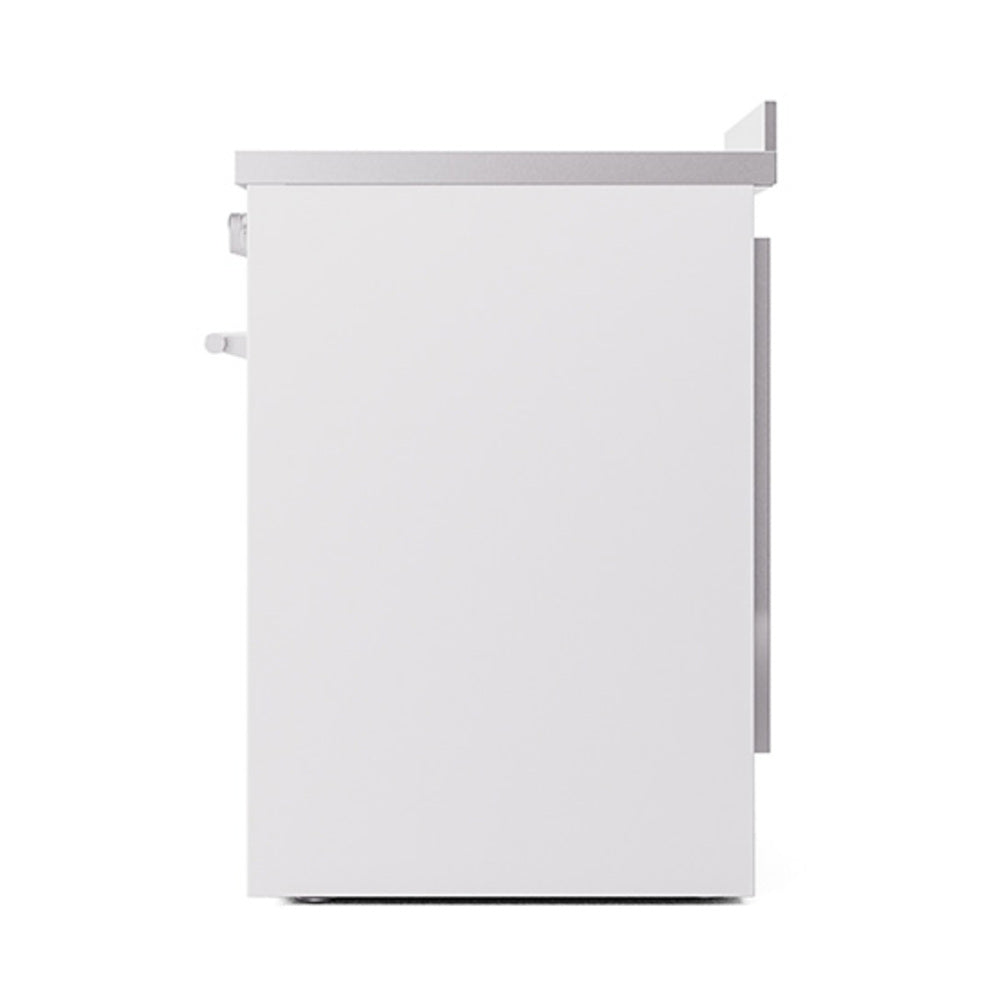 White induction oven door rear-side view with integrated panel edges