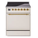 ILVE 30-Inch Nostalgie II Induction Range with Solid Door Oven in Antique White with Brass Trim (UPI304QNMPAWG)