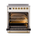 ILVE 30-Inch Nostalgie II Induction Range with Solid Door Oven in Antique White with Brass Trim (UPI304QNMPAWG)