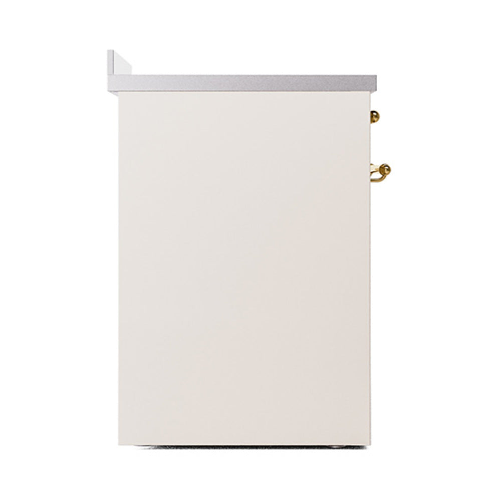 Antique white oven door with brass hinge hardware and top trim