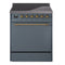 ILVE 30-Inch Nostalgie II Induction Range with Solid Door Oven in Blue Grey with Brass Trim (UPI304QNMPBGG)