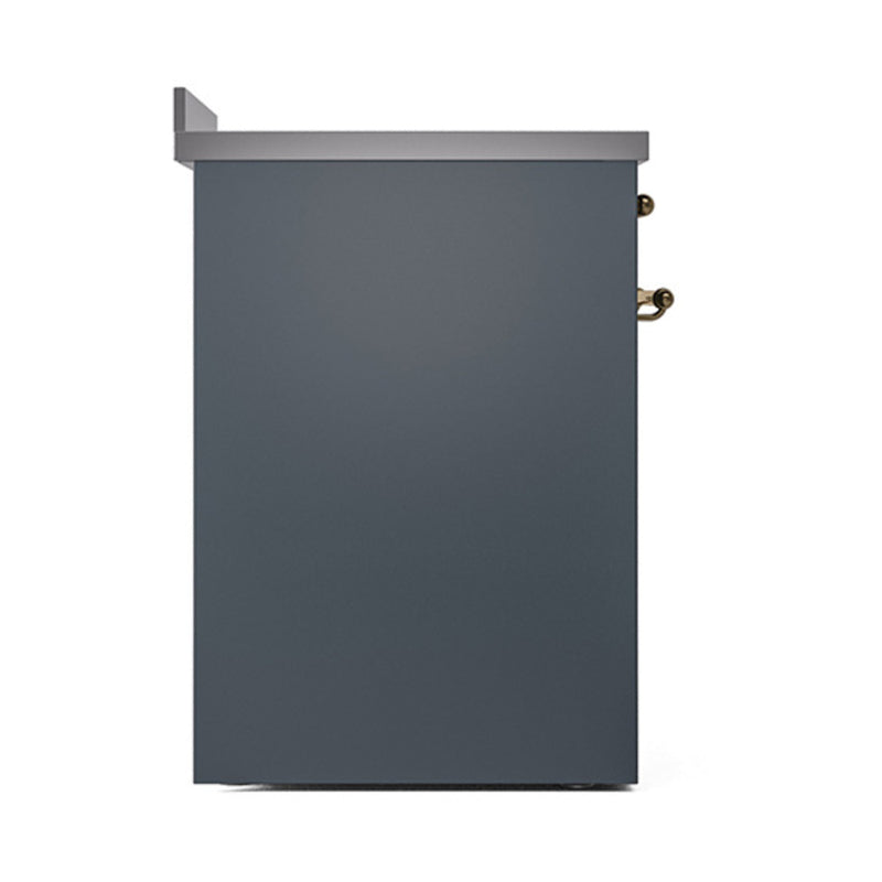 ILVE 30-Inch Nostalgie II Induction Range with Solid Door Oven in Blue Grey with Brass Trim (UPI304QNMPBGG)