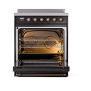 ILVE 30-Inch Nostalgie II Induction Range with Solid Door Oven in Glossy Black with Bronze Trim (UPI304QNMPBKB)