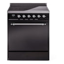 ILVE 30-Inch Nostalgie II Induction Range with Solid Door Oven in Glossy Black with Chrome Trim (UPI304QNMPBKC)
