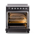 ILVE 30-Inch Nostalgie II Induction Range with Solid Door Oven in Glossy Black with Chrome Trim (UPI304QNMPBKC)