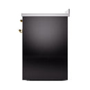 ILVE 30-Inch Nostalgie II Induction Range with Solid Door Oven in Glossy Black with Brass Trim (UPI304QNMPBKG)