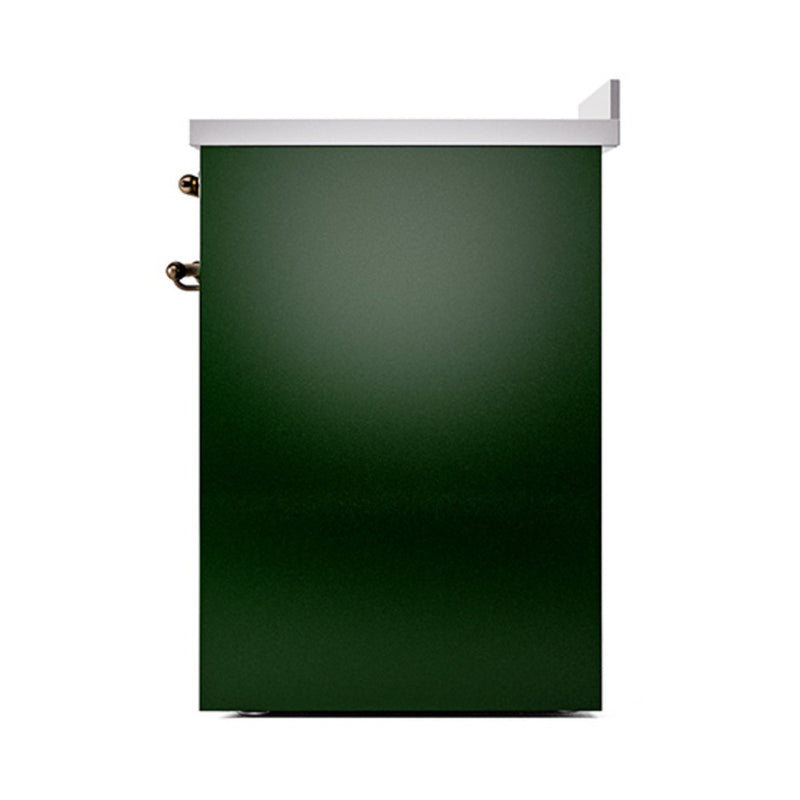 ILVE 30-Inch Nostalgie II Induction Range with Solid Door Oven in Emerald Green with Bronze Trim (UPI304QNMPEGB)