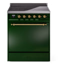 ILVE 30-Inch Nostalgie II Induction Range with Solid Door Oven in Emerald Green with Brass Trim (UPI304QNMPEGG)