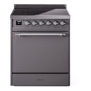ILVE 30-Inch Nostalgie II Induction Range with Solid Door Oven in Matte Graphite with Chrome Trim (UPI304QNMPMGC)