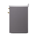 ILVE 30-Inch Nostalgie II Induction Range with Solid Door Oven in Matte Graphite with Brass Trim (UPI304QNMPMGG)