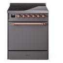 ILVE 30-Inch Nostalgie II Induction Range with Solid Door Oven in Matte Graphite with Copper Trim (UPI304QNMPMGP)