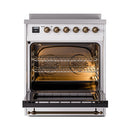 ILVE 30-Inch Nostalgie II Induction Range with Solid Door Oven in Custom RAL in Bronze Trim (UPI304QNMPRAB)