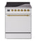 ILVE 30-Inch Nostalgie II Induction Range with Solid Door Oven in White with Brass Trim (UPI304QNMPWHG)