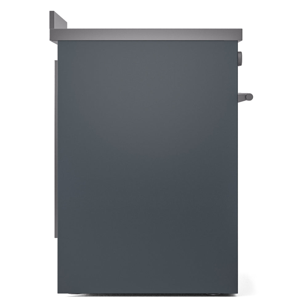 Blue grey induction range side panel with control knob extension