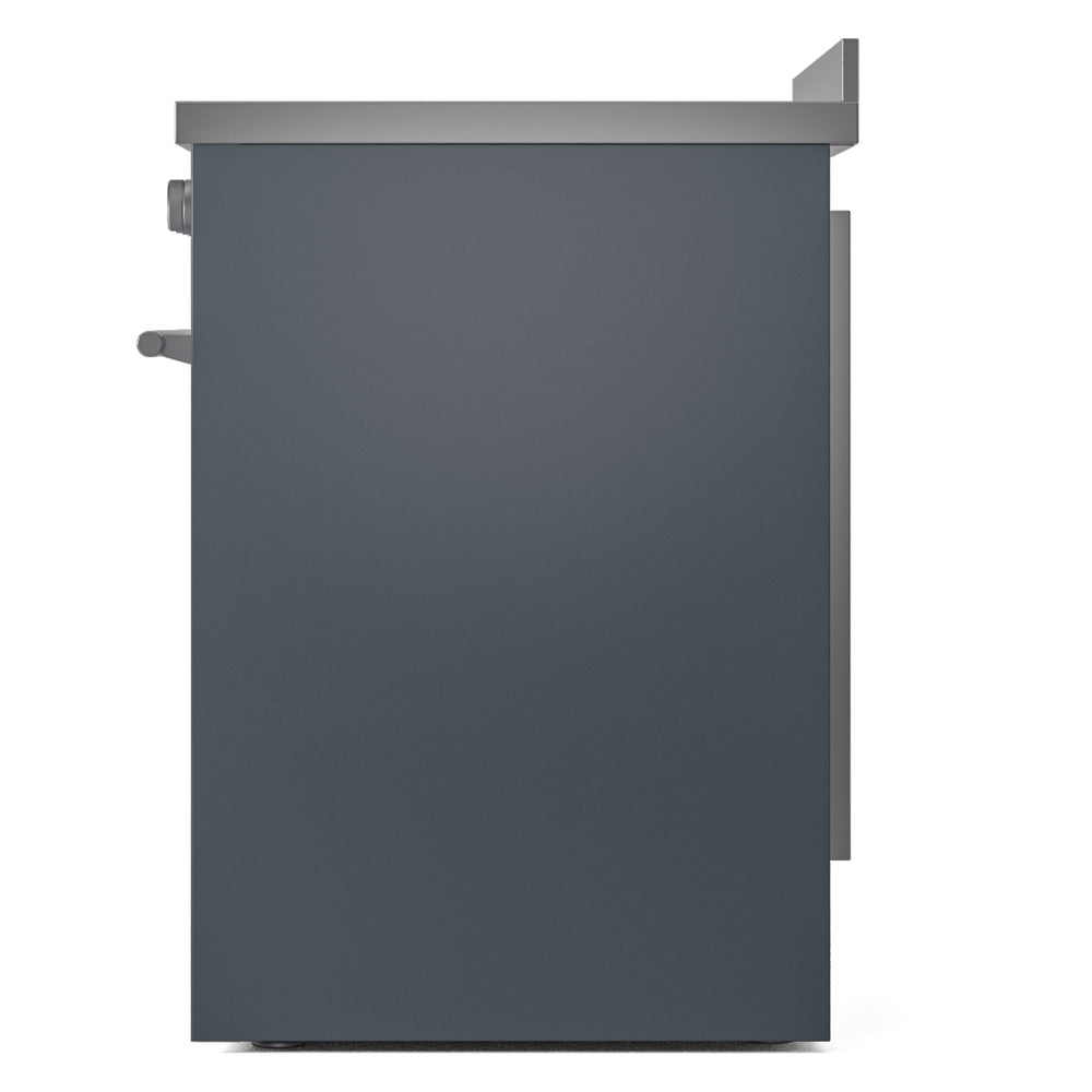 Blue grey induction range rear side panel with outlet and connector area