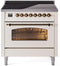 ILVE Nostalgie II 36-Inch Freestanding Electric Induction Range in Antique White with Bronze Trim (UPI366NMPAWB)