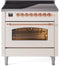 ILVE Nostalgie II 36-Inch Freestanding Electric Induction Range in Antique White with Copper Trim (UPI366NMPAWP)
