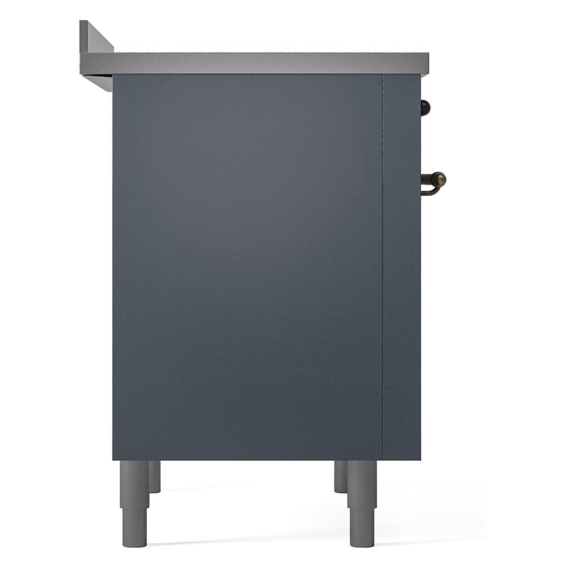 ILVE Nostalgie II 36-Inch Freestanding Electric Induction Range in Blue Grey with Bronze Trim (UPI366NMPBGB)