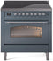 ILVE Nostalgie II 36-Inch Freestanding Electric Induction Range in Blue Grey with Chrome Trim (UPI366NMPBGC)