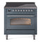 ILVE Nostalgie II 36-Inch Freestanding Electric Induction Range in Blue Grey with Chrome Trim (UPI366NMPBGC)