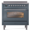 ILVE Nostalgie II 36-Inch Freestanding Electric Induction Range in Blue Grey with Chrome Trim (UPI366NMPBGC)