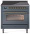ILVE Nostalgie II 36-Inch Freestanding Electric Induction Range in Blue Grey with Brass Trim (UPI366NMPBGG)