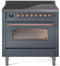ILVE Nostalgie II 36-Inch Freestanding Electric Induction Range in Blue Grey with Copper Trim (UPI366NMPBGP)