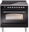 ILVE Nostalgie II 36-Inch Freestanding Electric Induction Range in Glossy Black with Chrome Trim (UPI366NMPBKC)