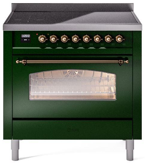 Front view of emerald freestanding induction electric range with glass oven door