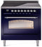 ILVE Nostalgie II 36-Inch Freestanding Electric Induction Range in Midnight Blue with Chrome Trim (UPI366NMPMBC)