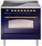 ILVE Nostalgie II 36-Inch Freestanding Electric Induction Range in Midnight Blue with Brass Trim (UPI366NMPMBG)